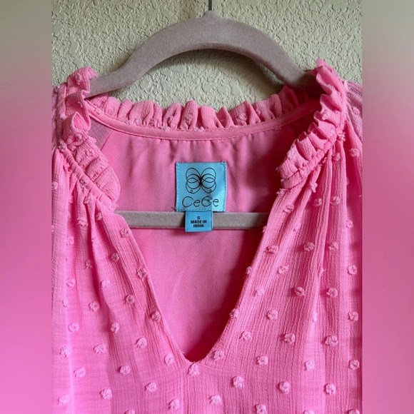 NWT Cece Clip Dot Ruffle Long Sleeve Shift Dress in Pink Begonia - Picture 6 of 12